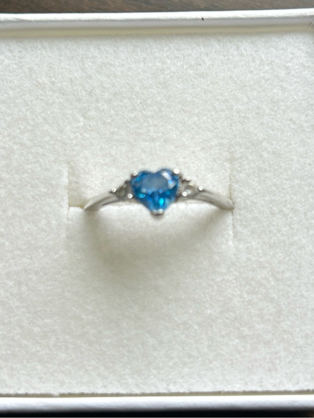 Blue Heart Ring with Cubic Zirconia accents